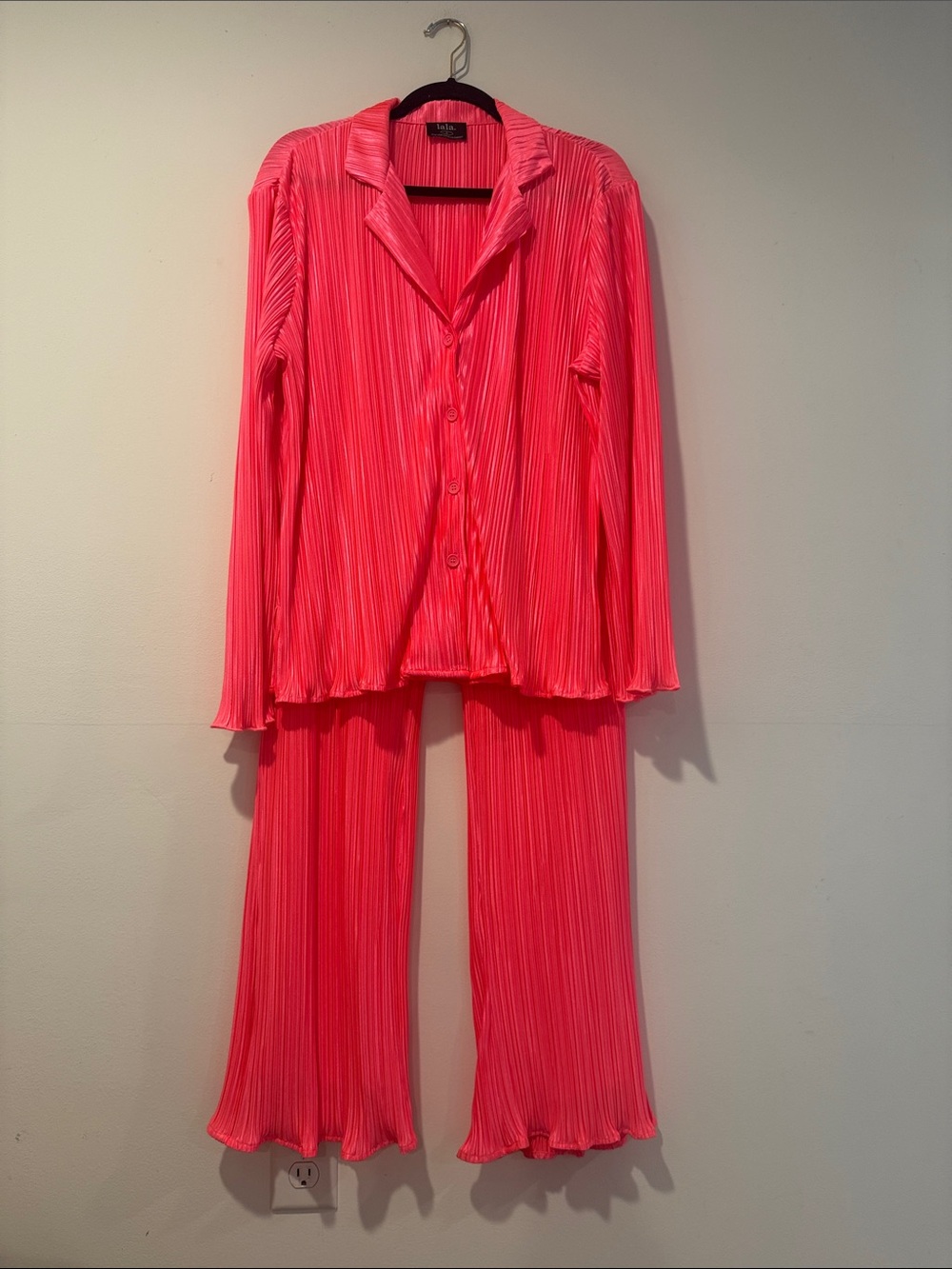 Dressed in Lala Hot Pink Long Sleeve Plisse Set